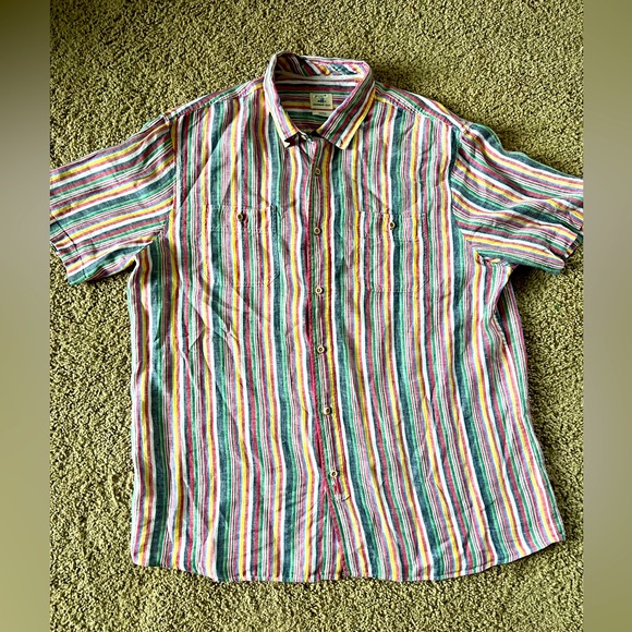 Johnnie-O Hangin’ Out men’s XL 100 percent linen striped short sleeve button dwn - Picture 1 of 10